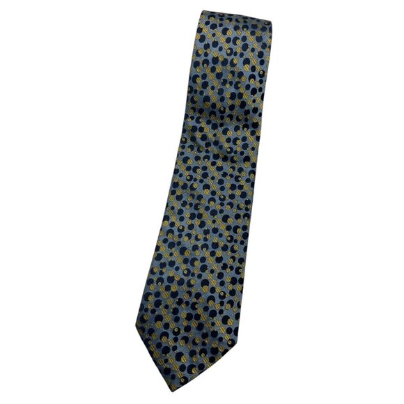 UNGARO Men's 100% Silk Necktie LUXURY Tie Gray Gold Polka Dot W:3.6" EUC